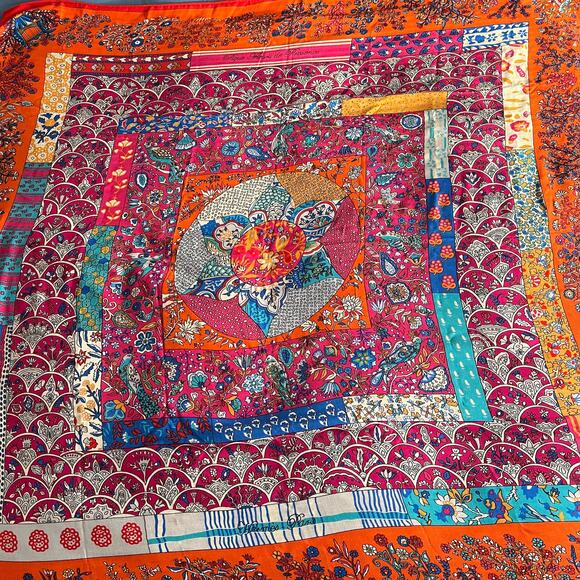 Hermes Paris Scarf Shawl Wrap Red Multicolored Bird Print Cashmere Silk Blend - Picture 11 of 11